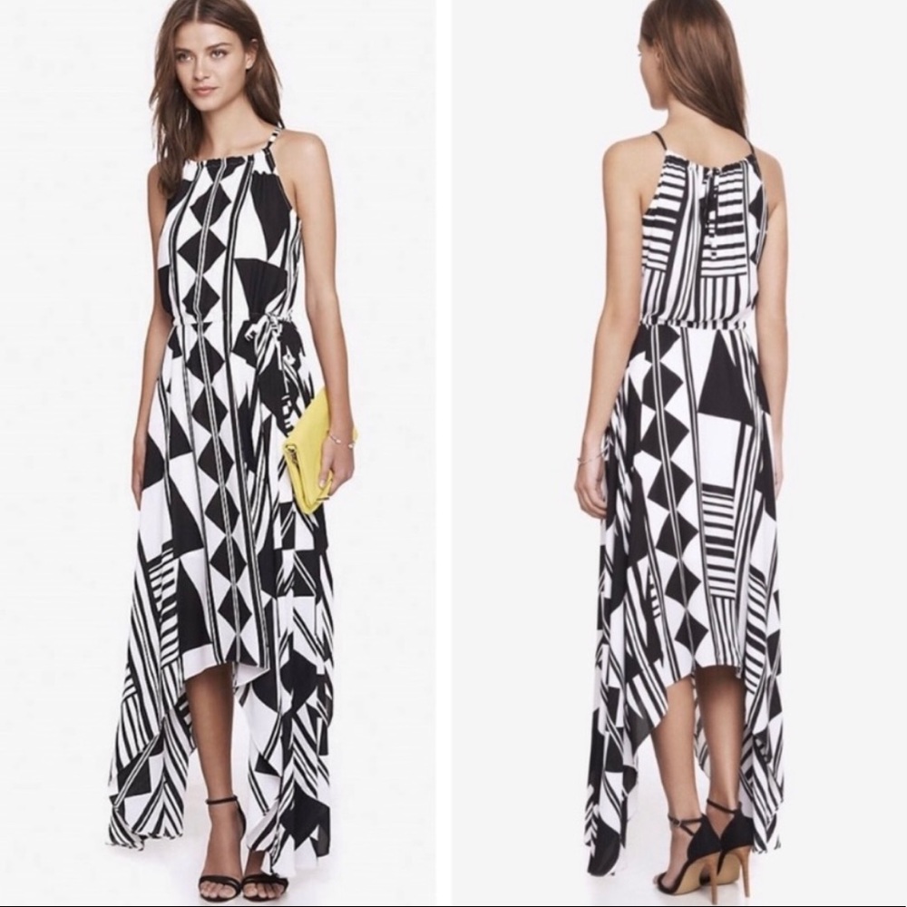 Express Black & White Asymmetrical Maxi Dress - XS